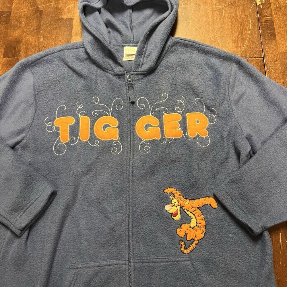 VTG Tigger Disney Parks Women Full Zip Sweatshirt Jacket Hoodie Navy Blue 1X 16W